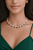 Green Stone Pearl Charm Necklace
