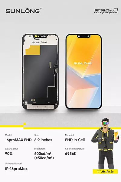 SUNLONG iPhone 16 Pro Max FHD In-Cell LCD Screen Replacement 6.9 Inch