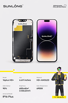 SUNLONG iPhone 16 Plus HD+ AMOLED Screen Replacement 6.69 Inch