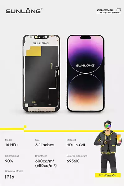 SUNLONG iPhone 16 HD+ In-Cell Screen Replacement 6.1 Inch
