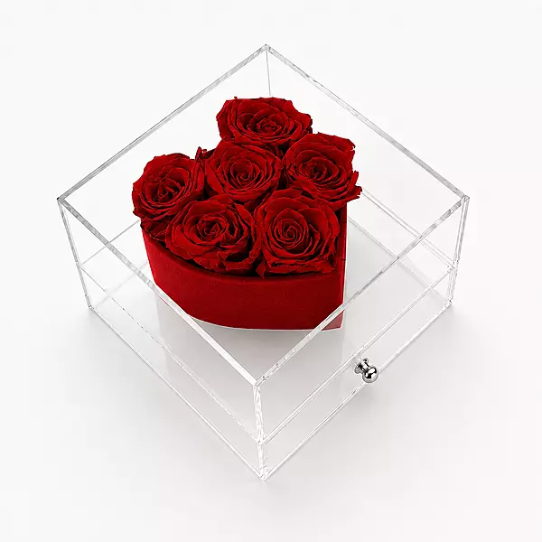 Six Eternity Roses in Velvet Heart Acrylic Keepsake Box