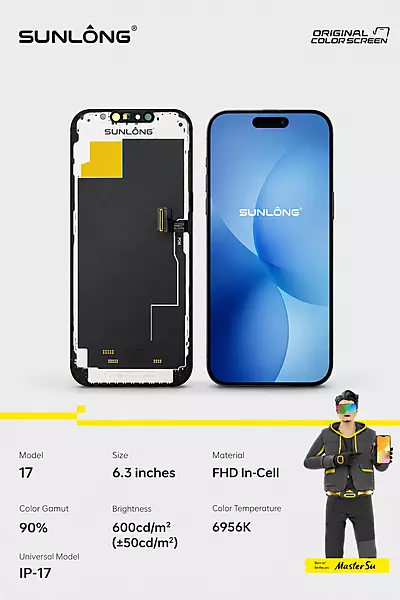SUNLONG iPhone 17 FHD In-Cell Replacement Screen – 6.3" Premium Display Assembly