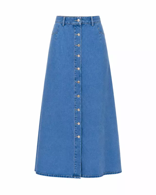 Button-Front Denim Maxi Skirt