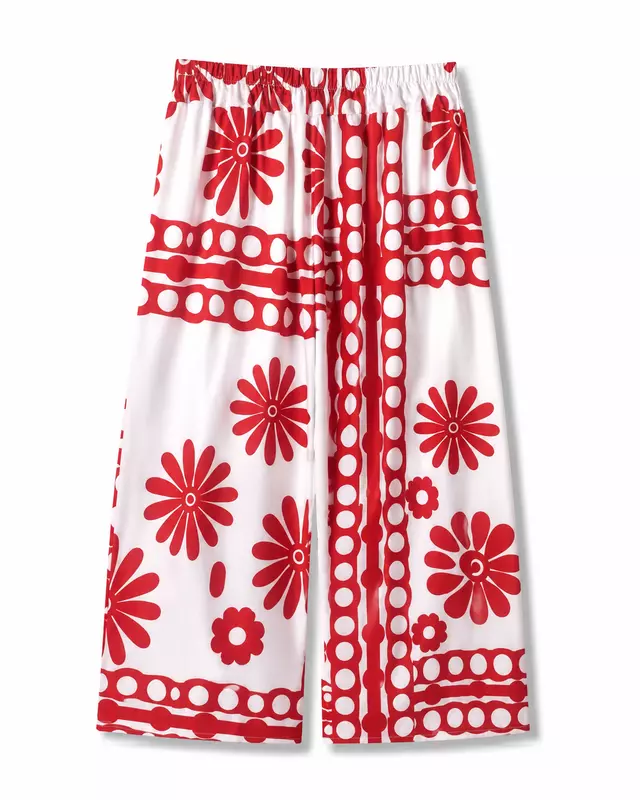 Women's Floral Print Crop Top & Wide-Leg Pants Co-Ord Set