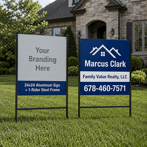24x24 Aluminum Sign + 1-Rider Steel Frame