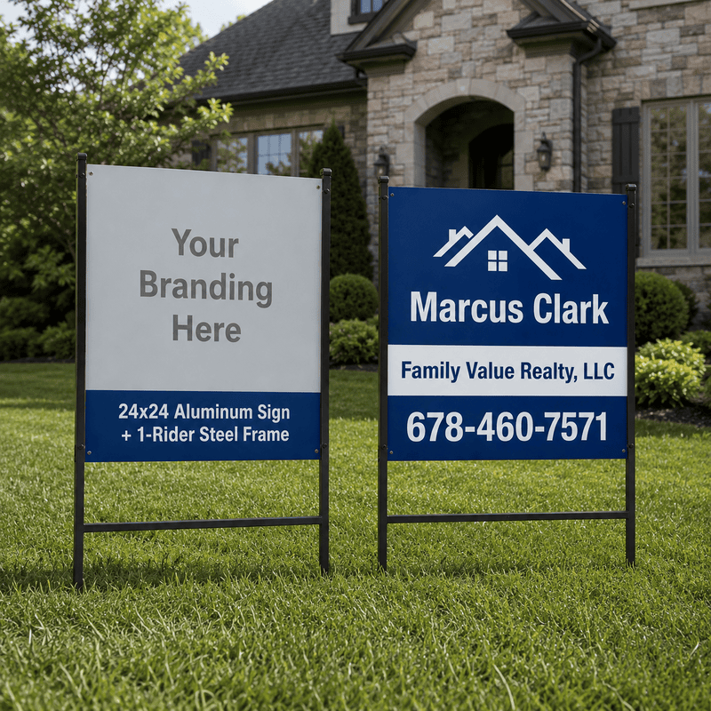 24x24 Aluminum Sign + 1-Rider Steel Frame
