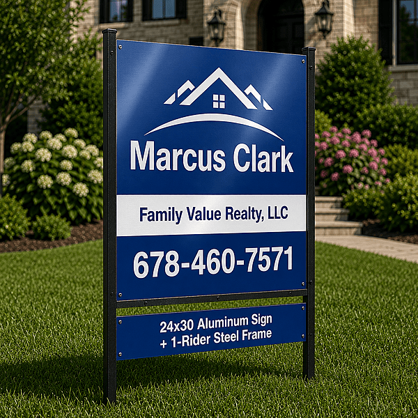 24x30 Aluminum Sign + 1-Rider Steel Frame