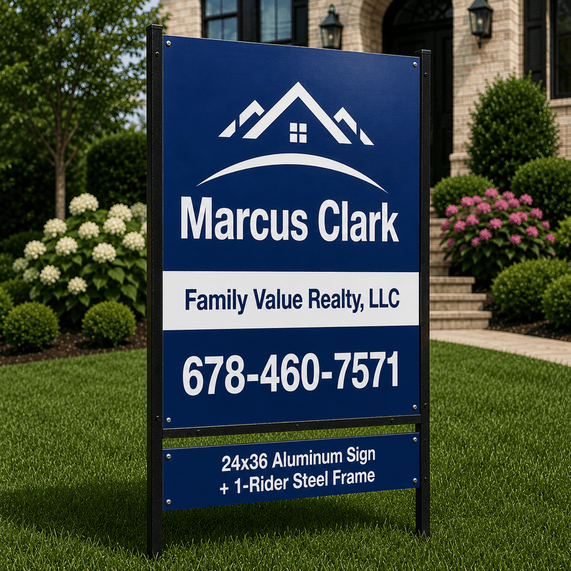 24x36 Aluminum Sign + 1-Rider Steel Frame