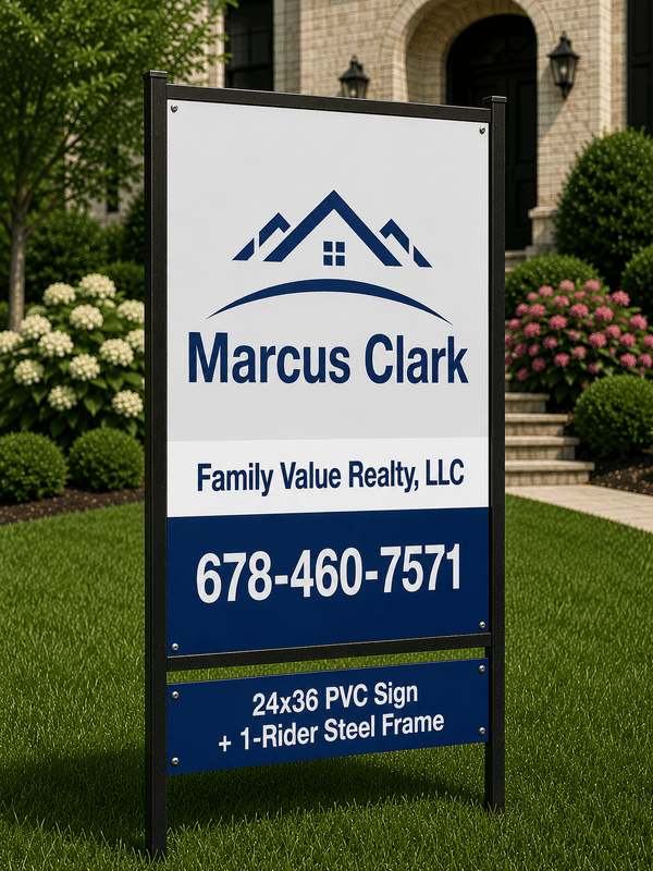 24x36 PVC Sign + 1-Rider Steel Frame