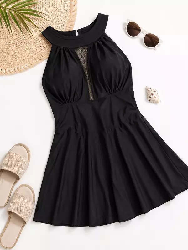 Classic Black Halter Swim Dress l فستان سباحة هالتر أسود كلاسيكي