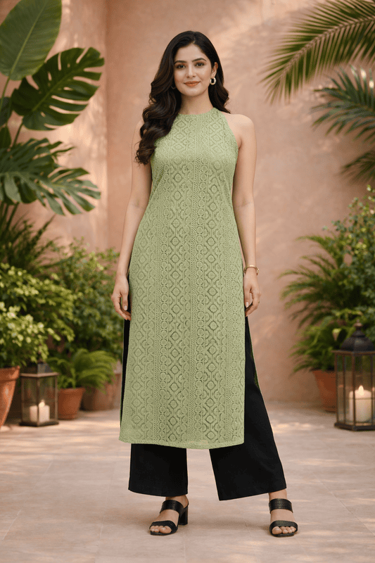 Pista Green Georgette tonal Chikankari kurta