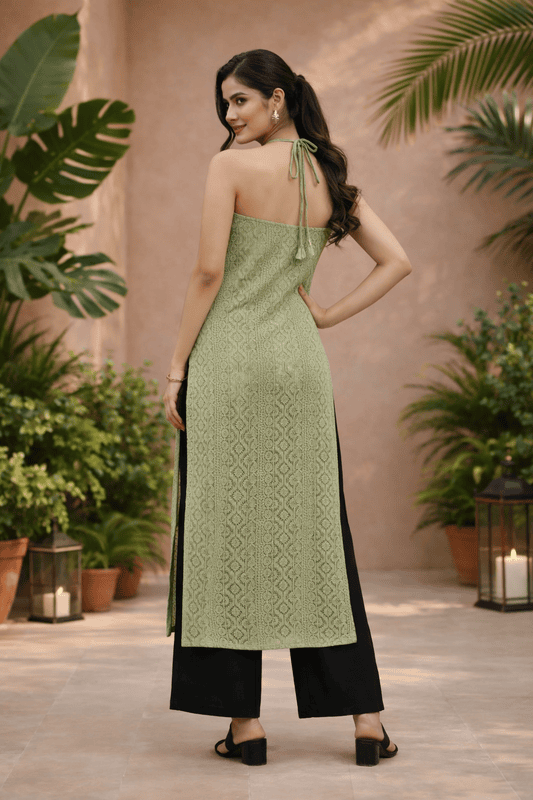 Pista Green Georgette tonal Chikankari kurta