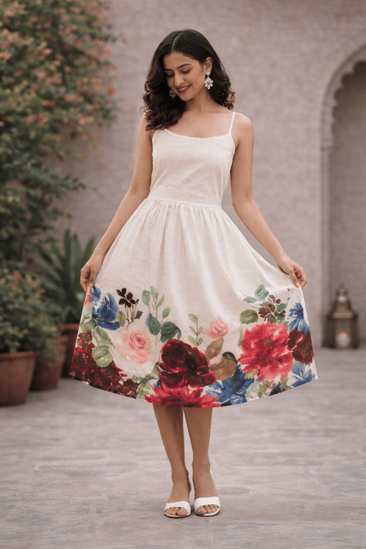 Women's Floral Printed Hem Midi Dress