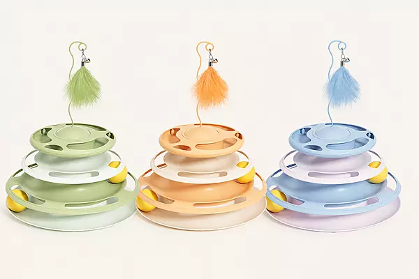 Multi-Layer Cat Toy Tower with Balls & Feather