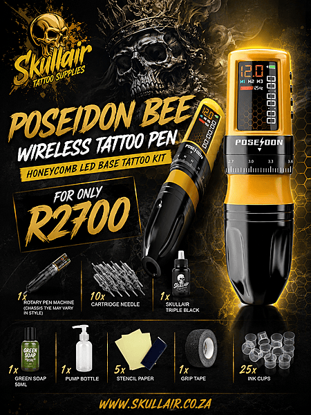 POSEIDON BEE Wireless Tattoo Pen – Honeycomb LED Base Tattoo Kit POSEIDON BEE Wireless Tattoo Pen – Honeycomb LED Base Tattoo Kit