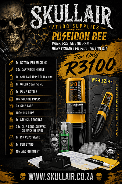 POSEIDON BEE Wireless Tattoo Pen – Honeycomb LED Full Tattoo Kit POSEIDON BEE Wireless Tattoo Pen – Honeycomb LED Full Tattoo Kit