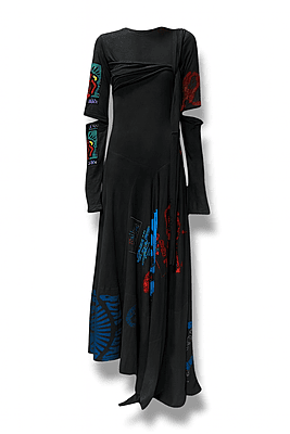 Face-back Vented Sleeve Sash Dress in Black Face-back Vented Sleeve Sash Dress in Black