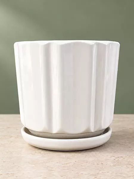 White Fluted Ceramic Plant Pot