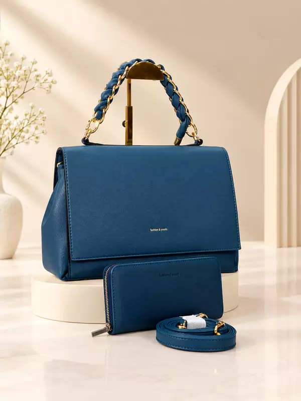 Holley.Vivi Elegant Handbag Set with Matching Pouch & Braided Handle