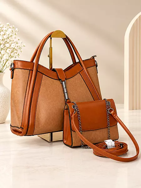 Holley.vivi Elegant Brown 2-Piece Handbag Set with Matching Crossbody Bag