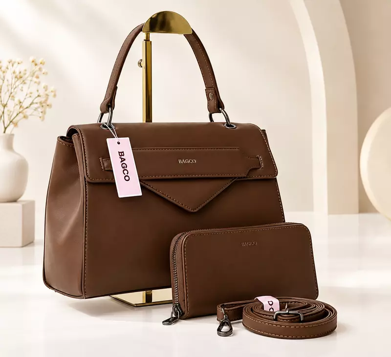 Bagco ElegantStructured Handbag Set with Matching Pouch & Strap