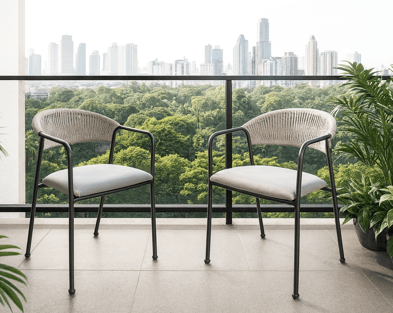 Costa Outdoor Accent Patio Weaving Chair Set of 2 Ivory White