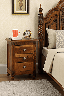 Louis Three Drawer Solidwood Bedside Nightstand