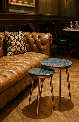 Balvin Metal End Table with Marble Brass Inlay Top