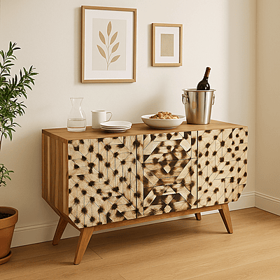 Burned Finish CNC Engraved Sideboard