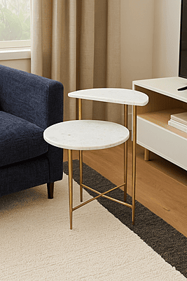 Metallica Sofa End Table in White Marble Top
