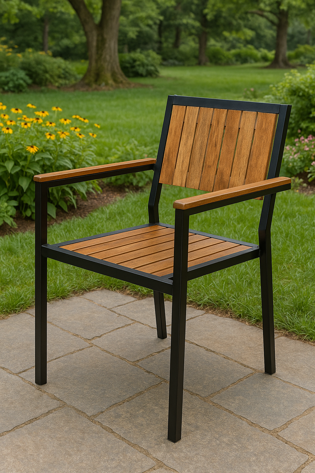 Bolero Steel & Acacia Armchair