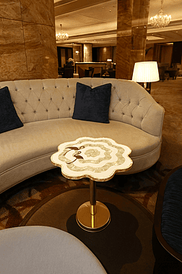 Carver Accent Peg Table Marble Inlay Top