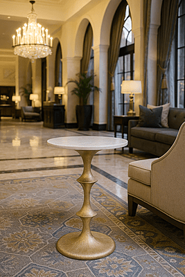 Icon Gold Leaf Accent Peg Table Marble Top