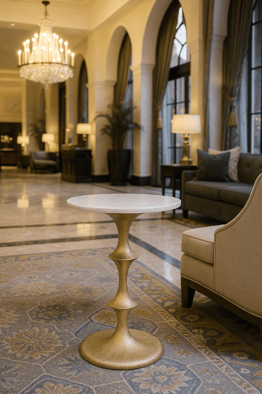 Icon Gold Leaf Accent Peg Table Marble Top