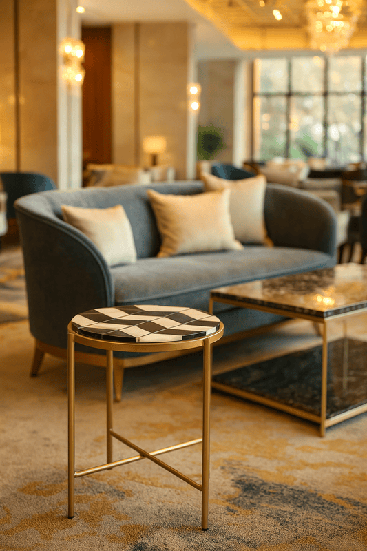 Blake Coffee Table in white & black marble with Brass Inlay and antique brass finish