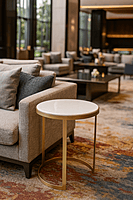 Louie End Table in white marble in Golden finish White Marble