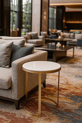 Louie End Table in white marble in Golden finish White Marble