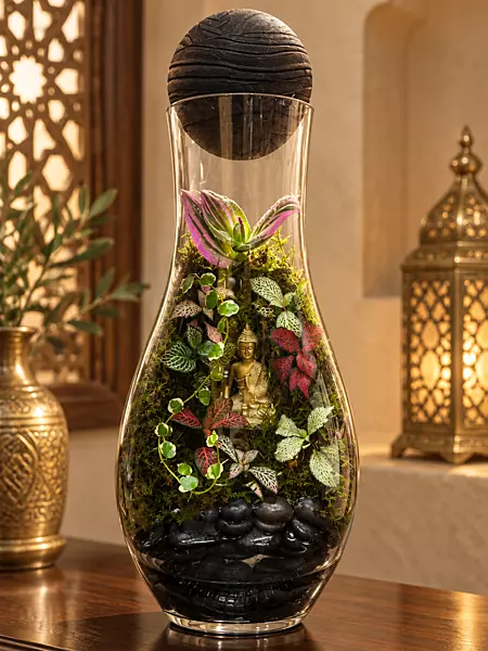 Buddha Garden Terrarium in Tall Glass Vase