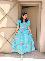 Cambric Cotton: Checks maxi 'Blue' Feeding