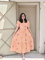 Cambric Cotton: Checks Maxi 'Orange' Feeding