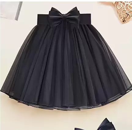 Lace Chiffon Skirt-Black-XXL
