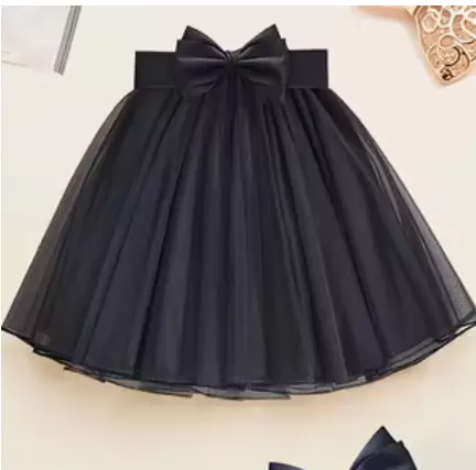Lace Chiffon Skirt-Black-XXL