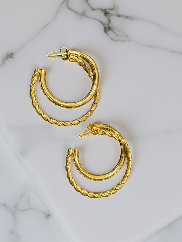 Chunky Gold-Tone Twisted Hoop Earrings
