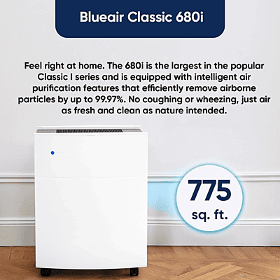 Blueair Classic 680i featuring Wi-Fi control and advanced particle filter.