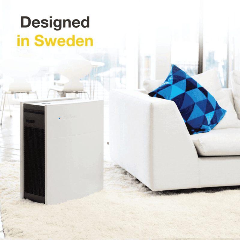 Blueair Classic 680i unit showing sleek design and Wi-Fi module integration.