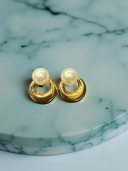 Classic Gold-Tone Pearl & Crescent Studs