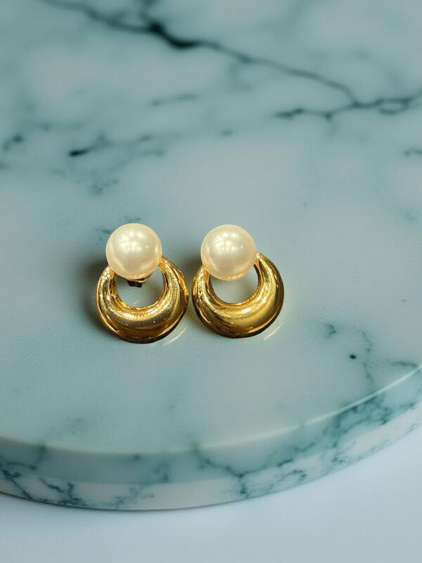 Classic Gold-Tone Pearl & Crescent Studs