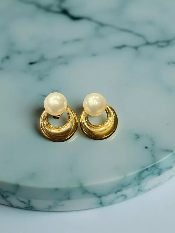 Classic Gold-Tone Pearl & Crescent Studs