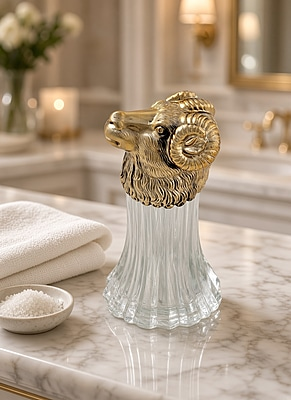 Corbell Ram Head Bath Salt Jar – Gold Finish (New Old Stock) SKU #: C701-GF. Corbell Ram Head Bath Salt Jar – Gold Finish (New Old Stock) SKU #: C701-GF.