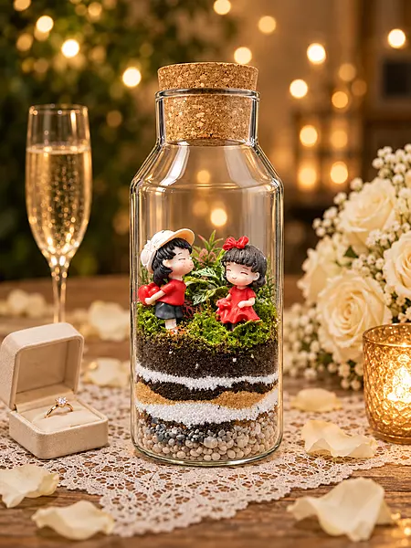 Romantic Couple Glass Terrarium with Cork Lid